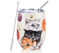 NymphFable 12oz Gato Lana Taza Termica Cafe para Llevar Taza Termo Acero Inoxidable Taza Personalizada