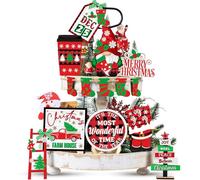 NymphFable 14 unidades Decoración para Bandejas Escalonadas Navideñas, Duendes de Madera Decorativos para Centros de Mesa Navideños Adornos para Estanterías y Chimeneas Regalo para Familiares y Amigos