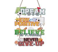 NymphFable 4 Piezas Decoración de Pared Deportiva, Carteles de Madera Colgantes con Frases Motivacionales de Fútbol y Baloncesto para Habitación de Niños, Sala de Juegos o Guardería