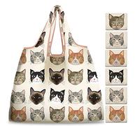 NymphFable 6 Pcs Bolsa Compra Reutilizables Animal Gato Bolsas para Comestibles Ecológicas Plegables Grande