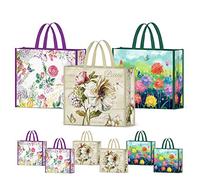 NymphFable 6 Pcs Bolsa Compra Reutilizables Flor Mariposa Bolsas para Comestibles Impermeable Ecológicas Plegables Grande