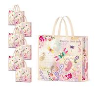 NymphFable 6 Pcs Bolsa Compra Reutilizables Jardín de Libélulas Bolsas para Comestibles Impermeable Ecológicas Plegables Grande