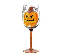NymphFable - Copa de vino de Halloween pintada a mano en forma de calabaza con gato negro, araña y fantasmas. Copa de vino única para fiesta de Halloween en casa