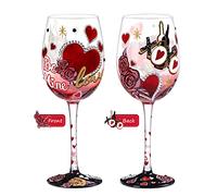 NymphFable Copa de vino pintada a mano, diseño de rosas, regalo de cumpleaños para su aniversario, boda, día de San Valentín, 15 onzas