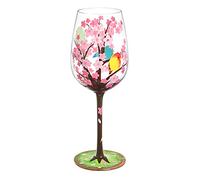 NymphFable Copa de Vino Pintada a Mano Flores de Cerezo Pájaros Regalos de Cumpleaños para Esposa Novia 15 oz