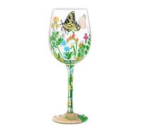 NymphFable Copa de Vino Pintada a Mano Flores Mariposas Vidrio Pintado Artesanal Copa de Vino Tinto 15oz Regalo para Familia o Amigo