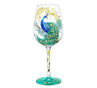 NymphFable Copa de Vino Pintada a Mano Pavo Real de Colorido Copa de Vino Tinto 15oz Regalo para Familia o Amigo