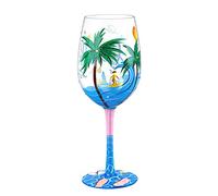 NymphFable Copas de vino de playa de 15 onzas, pintadas a mano, coloridas copas de vino, regalo temático de playa azul para mujeres y hombres