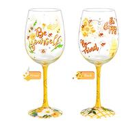 NymphFable Copas Vino Colores Pintada a Mano Abeja Personalizada Copa de Vino Tinto 15 oz para Cumpleaños, Bodas, Fiestas de Compromiso (1 unidad)