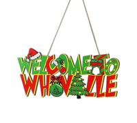 NymphFable Decoración Navideña de Madera para Puerta Principal, Bienvenidos a Whoville Letrero de Madera Colgante para Decoración de Ventana y Chimenea, Regalos Navideños para Familiares y Amigos