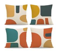 NymphFable Juego de 4 Fundas de Cojín Boho Abstracto 45 x 45 cm, Superficies de Color Geométricas Lino Fundas Decorativas para Salón Dormitorio Moderno
