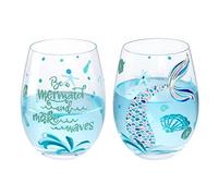 NymphFable Juego de Copas de Vino sin Tallo de 2 Sirena de Colores Pintadas a Mano Regalo Aniversario Personalizadas 520ml