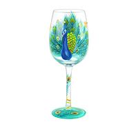 NymphFable Pavo Real Copas de Vino Pintadas a Mano 15oz Copas de Vino Coloridas Regalo de Cumpleaños Personalizado Pavo Real para Mujer