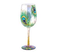 NymphFable Pavo real Regalos Pintado a mano Iridiscente Copa de vino 15oz Copas de vino de colores Personalizado Cumpleaños Pavo real Regalo para Mujeres