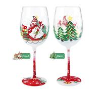 NymphFable Vaso de vino pintado a mano con temática de Navidad, gnomo, Papá Noel, árbol de Navidad, copo de nieve, regalos para familiares, amigos, vasos de vino 15oz
