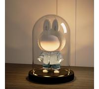Nynelly Cúpula de cristal con base de luz LED negra, 11,5 cm de profundidad x 17 cm de alto, cúpula transparente para mostrador, vitrina de vidrio para Labubu, figuras, recuerdos, plantas, regalos