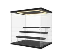 Nynelly Vitrina de Acrílico con Luz LED para Colecciones, 4 Niveles Caja Vitrina Expositora, con Puerta y Escalones, Antipolvo Caja Organizadora para Figuras, Funko Pop, Modelos, Negro