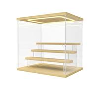 Nynelly Vitrina de Acrílico con Luz LED para Colecciones, 4 Niveles Caja Vitrina Expositora, con Puerta y Escalones, Antipolvo Caja Organizadora para Figuras, Funko Pop, Modelos, Color Madera