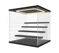 Nynelly Vitrina de Acrílico con Luz LED para Colecciones, 5 Niveles Caja Vitrina Expositoras, con Puerta y Escalones, Antipolvo Caja Organizadora para Figuras, Funko Pop, Modelos, Negro