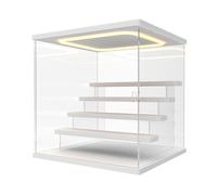 Nynelly Vitrina de Acrílico con Luz LED para Colecciones, 5 Niveles Caja Vitrina Expositoras, con Puerta y Escalones, Antipolvo Caja Organizadora para Figuras, Funko Pop, Modelos, Blanco