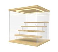 Nynelly Vitrina de Acrílico con Luz LED para Colecciones, 5 Niveles Caja Vitrina Expositoras, con Puerta y Escalones, Antipolvo Caja Organizadora para Funko Pop, Figuras, Modelos, Color Madera