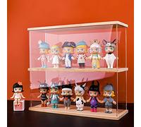 Nynelly - Vitrina de Acrílico Transparente de 2 Niveles con Montaje en Tejado, Caja de Almacenamiento Organizadora Antipolvo para Figuras de Acción Pop, Juguetes de Colección, Madera