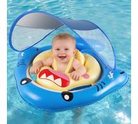 NYOBABE Flotador Bebe para 6-36 Meses, Flotador Bebe con Sombrilla UPF 50+ y Doble Cámara de Aire, Asiento de Seguridad Ajustable, Cámara de Aire Trasera Antivuelco, Flotador para Bebés 1-3 Año, Azul