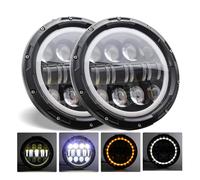 NYSAASDST Cubierta Faro Coche Para 2004 Para Santana PS1 Faro 7 Pulgadas 2x LED Para Automóvil Hi/Low H4 Halo Angle Eyes DRL Carcasas Para Faros(80w Halo lightBlackA)