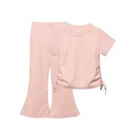 NYSBH - Conjunto de ropa de verano para niños, de manga corta, pantalones, 2 piezas, casual, para niñas de 1 a 10 años, rosa, 130