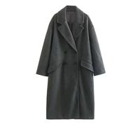 NYSBH Winter Product - Abrigo largo de lana para mujer, a la moda e informal, versátil, cuello abatible, doble botonadura, gris oscuro, L