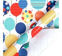 NYSDM - 2 rollos de papel de regalo coloridos con globos de regalo de cumpleaños con patrón de dinosaurio para cumpleaños, boda, baby shower