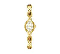 NYSDM - Relojes ovalados dorados para mujer, de lujo, casual, cuarzo, esfera pequeña, relojes dorados con diamantes de imitación para mujer, Blanco dorado