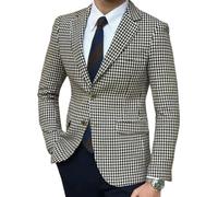 NYSDM - Trajes de pata de gallo para hombre, conjunto de 2 piezas con solapa con muescas o blazer individual, traje de tweed, conjunto de esmoquin para boda, negocios, para hombre, Blazer Negro, L