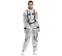 Nyutcwe Disfraz de astronautas Adulto, traje de espacio de poliéster suave, traje de espacio de plata de moda, disfraces creativos para alienígenas para mujeres Cosplay, L astronautas para adultos