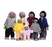 Nyutcwe Dollhouse People 7pcs Dress-up Family Dollhouse Dolls Lindas muñecas de Madera pequeñas Incluyen Abuelo, Abuela, mamá, papá, niño y niña Estilo 2
