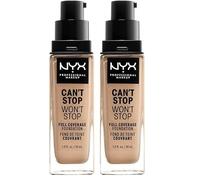 NYX Professional Makeup Base de maquillaje Can't Stop Won't Stop Full Coverage Foundation, Larga duración, Waterproof, Fórmula vegana, Acabado mate, Tono: Buff (Paquete de 2)