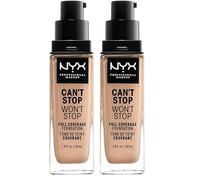 NYX Professional Makeup Base de maquillaje Can't Stop Won't Stop Full Coverage Foundation, Larga duración, Waterproof, Fórmula vegana, Acabado mate, Tono: Natural (Paquete de 2)