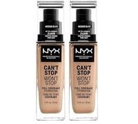 NYX Professional Makeup Base de maquillaje Can't Stop Won't Stop Full Coverage Foundation, Larga duración, Waterproof, Fórmula vegana, Acabado mate, Tono: Medium Olive (Paquete de 2)