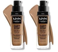NYX Professional Makeup Base de maquillaje Can't Stop Won't Stop Full Coverage Foundation, Larga duración, Waterproof, Fórmula vegana, Acabado mate, Tono: Caramel (Paquete de 2)