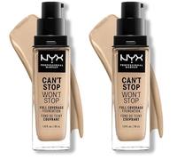 NYX Professional Makeup Base de maquillaje Can't Stop Won't Stop Full Coverage Foundation, Larga duración, Waterproof, Fórmula vegana, Acabado mate, Tono: Warm Vanilla (Paquete de 2)