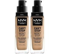 NYX Professional Makeup Base de maquillaje Can't Stop Won't Stop Full Coverage Foundation, Larga duración, Waterproof, Fórmula vegana, Acabado mate, Tono: Beige (Paquete de 2)