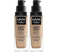 NYX Professional Makeup Base de maquillaje Can't Stop Won't Stop Full Coverage Foundation, Larga duración, Waterproof, Fórmula vegana, Acabado mate, Tono: Soft Beige (Paquete de 2)