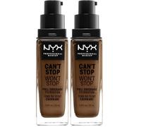 NYX Professional Makeup Base de maquillaje Can't Stop Won't Stop Full Coverage Foundation, Larga duración, Waterproof, Fórmula vegana, Acabado mate, Tono: Cappuccino (Paquete de 2)