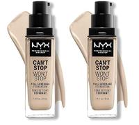 NYX Professional Makeup Base de maquillaje Can't Stop Won't Stop Full Coverage Foundation, Larga duración, Waterproof, Fórmula vegana, Acabado mate, Tono: Fair (Paquete de 2)