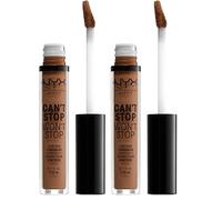 Nyx Professional Makeup Corrector No Comedogénico, Waterproof Y De Larga Duración Can'T Stop Won'T Stop 24H Tono 17 Cappuccino Para Pieles Muy Oscuras (Paquete de 2)