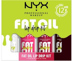 NYX Professional Makeup, Kit de Aceites Labiales, Hidratación 12H, con Aceite de Escualano, Frambuesa y Zarzamora, Fat Oil Lip Drip, 4 Tonos