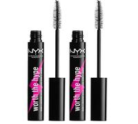 NYX Professional Makeup Máscara de pestañas Worth the Hype Mascara, Volumen y longitud, Cepillo de punta cónica llega a todas las pestañas, Aceite de jojoba, Tono: Negro (Paquete de 2)