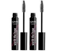 NYX Professional Makeup Máscara de pestañas Worth the Hype Waterproof Mascara, Volumen y longitud, Cepillo de punta cónica llega a todas las pestañas, Aceite de jojoba, Tono: Negro (Paquete de 2)