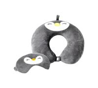 NyxSeat 1 almohada de viaje, 1 máscara de ojos, cojín de viaje para niños con forma de pingüino, almohada de viaje en forma de U, lindo cojín de cuello de viaje, juego de almohada de viaje, adecuado