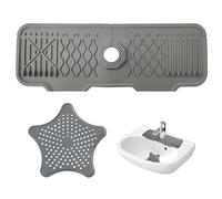 NyxSeat 1 almohadilla para grifo de rampa y 1 tapa de drenaje de suelo de pentagrama, juego de fregadero de cocina de silicona a prueba de salpicaduras, colador de drenaje plegable